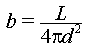 (b=L/4pi*d^2)